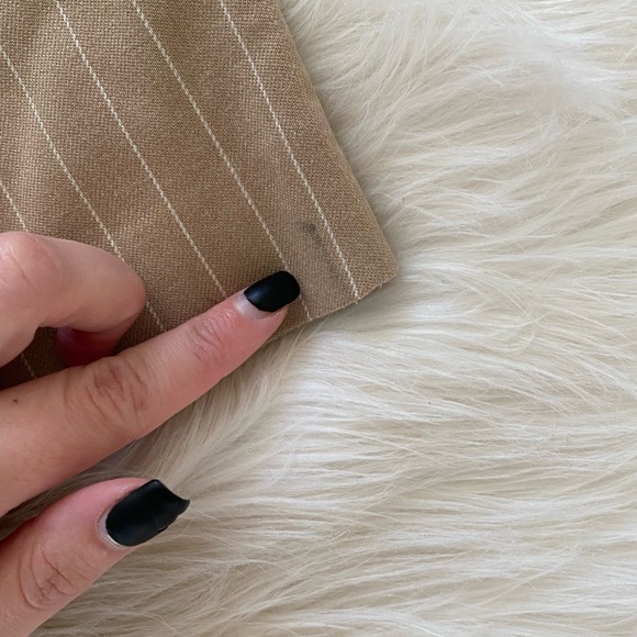 Zara Tan White Pinstripe Medium Waisted Mid Rise Wide Leg Pants Trousers - Picture 13 of 13